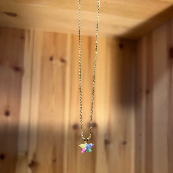 3/$15 5/$20 Vintage Y2K Gold Plated Colourful Sparkle Glitter Butterfly Necklace - Picture 5 of 11